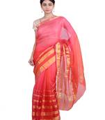 Geroo Jaipur Red Kota Silk Saree With Zari Border