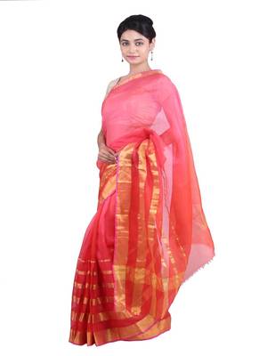   Red Kota Silk Saree With Zari Border 3