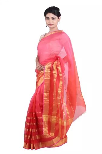   Red Kota Silk Saree With Zari Border