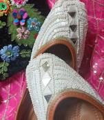 Ethnic women footwear hand embroidery punjai jutti -white mirror emb