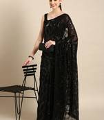 Black Georgette Sequence Saree With Unstitched Blouse Piece