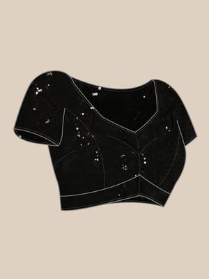 Black Georgette Sequence Saree With Unstitched Blouse Piece 5