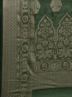 Bottle Green Organza Faux Kanjeevaram Woven Saree With Unstitched Blouse Piece 4