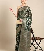 Bottle Green Organza Faux Kanjeevaram Woven Saree With Unstitched Blouse Piece