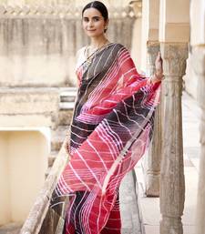 Red Black Pure Kota Silk Hand Dyed Leheriya Saree