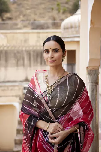 Red Black Pure Kota Silk Hand Dyed Leheriya Saree
