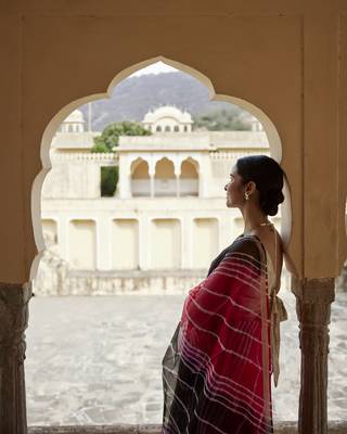 Red Black Pure Kota Silk Hand Dyed Leheriya Saree 5