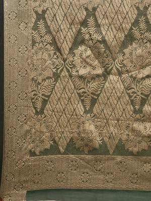 Bottle Green Organza Faux Kanjeevaram Woven Saree With Unstitched Blouse Piece 4