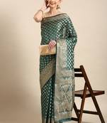 Rama Organza Faux Kanjeevaram Woven Saree With Unstitched Blouse Piece