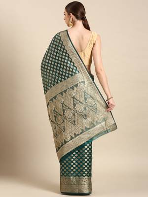 Rama Organza Faux Kanjeevaram Woven Saree With Unstitched Blouse Piece 2