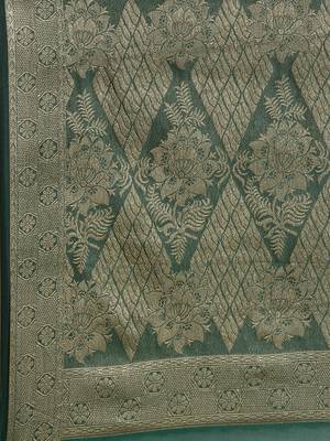Rama Organza Faux Kanjeevaram Woven Saree With Unstitched Blouse Piece 4