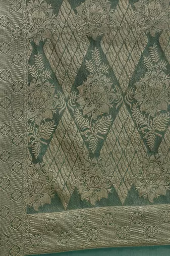 Rama Organza Faux Kanjeevaram Woven Saree With Unstitched Blouse Piece
