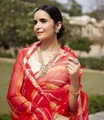Geroo Jaipur Red Orange Pure Kota Silk Hand Dyed Leheriya Saree