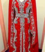 Red Embroidered Zaridosi Work Wedding Kaftan