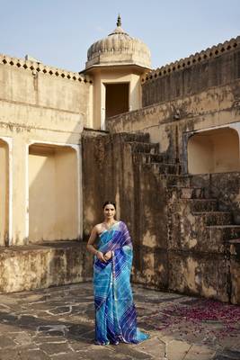   Turquoise Blue Pure Kota Silk Hand Dyed Leheriya Saree 2