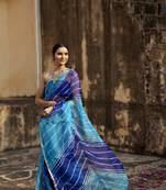 Geroo Jaipur Turquoise Blue Pure Kota Silk Hand Dyed Leheriya Saree