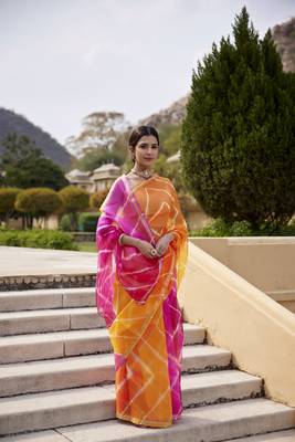   Multicolor Pure Kota Silk Hand Dyed Leheriya Saree 1