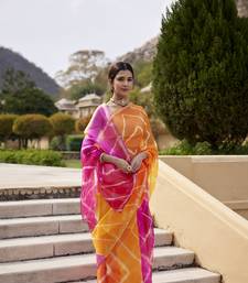   Multicolor Pure Kota Silk Hand Dyed Leheriya Saree
