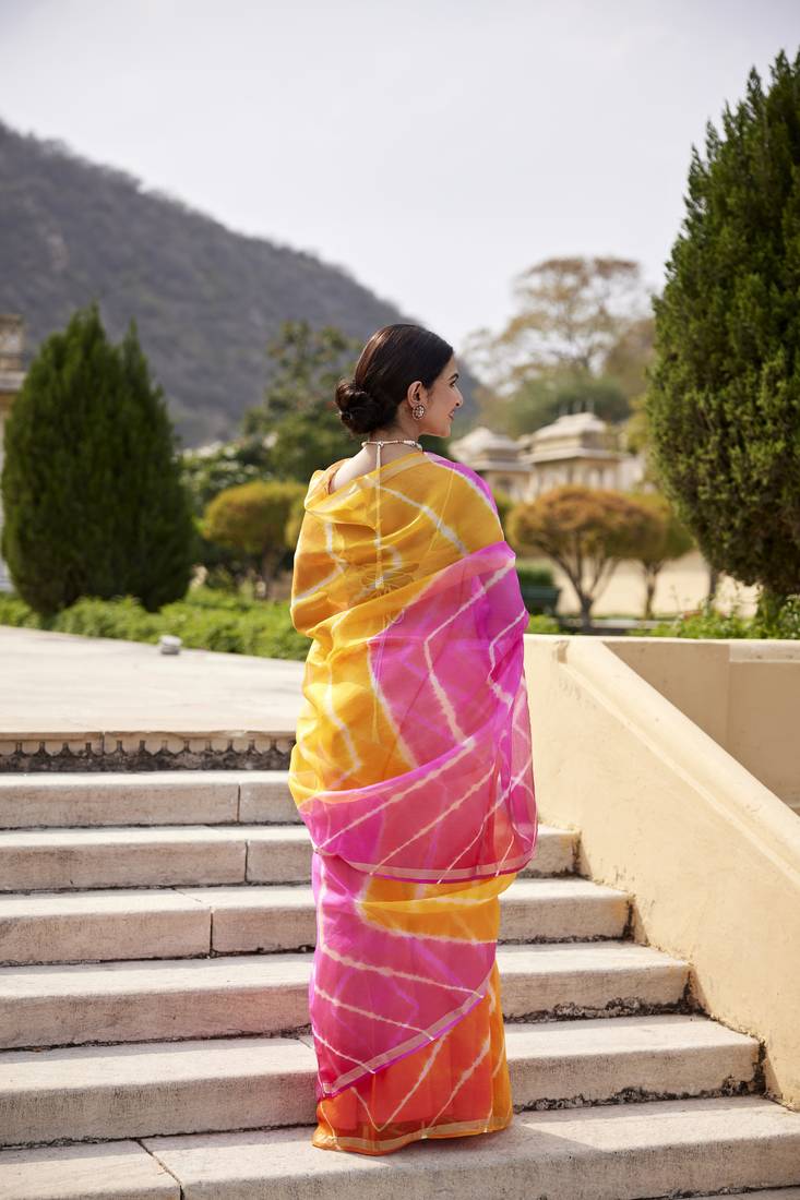 Geroo Jaipur Multicolor Pure Kota Silk Hand Dyed Leheriya Saree