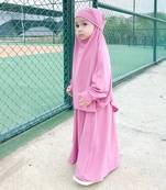 pink crepe kids jilbab with matching hijab