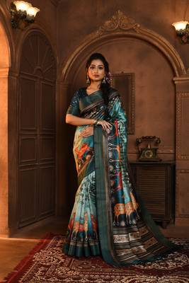 BLUE BEAUTIFUL LINEN COTTAN PRETTY SAREE 1
