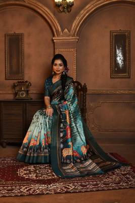 BLUE BEAUTIFUL LINEN COTTAN PRETTY SAREE 2