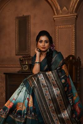 BLUE BEAUTIFUL LINEN COTTAN PRETTY SAREE 3