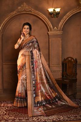 BROWN BEAUTIFUL LINEN COTTAN PRETTY SAREE 1
