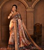 BROWN BEAUTIFUL LINEN COTTAN PRETTY SAREE