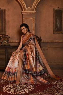 BROWN BEAUTIFUL LINEN COTTAN PRETTY SAREE 2