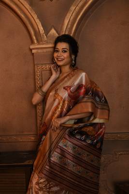 BROWN BEAUTIFUL LINEN COTTAN PRETTY SAREE 3