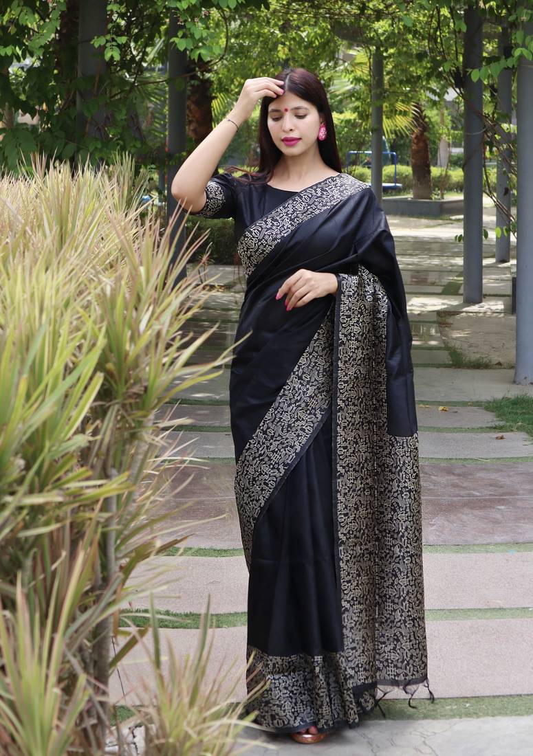 BLACK BEAUTIFUL RAW SILK PRETTY SAREE