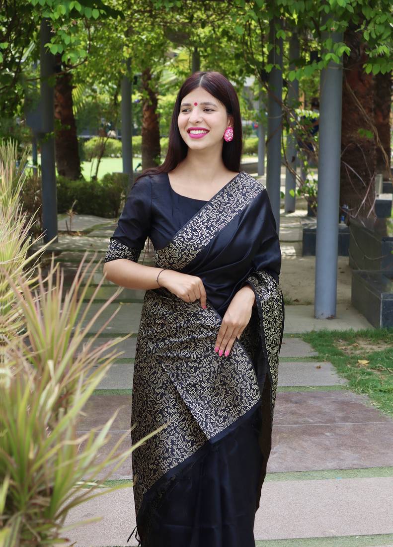 BLACK BEAUTIFUL RAW SILK PRETTY SAREE