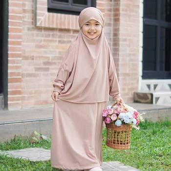 Cream Crepe Two piece Jilbab For Kids 1