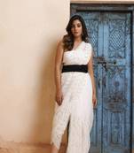 Geroo Jaipur White Chiffon Hand Embroidered Gota Patti Saree