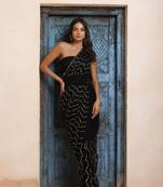 Geroo Jaipur Black Chiffon Hand Embroidered Gota Saree