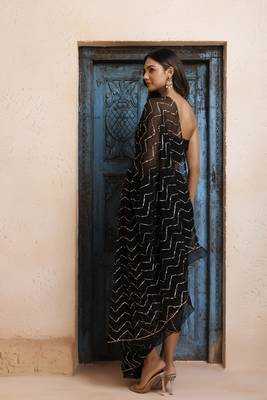   Black Chiffon Hand Embroidered Gota Saree 4