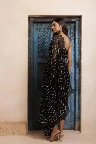   Black Chiffon Hand Embroidered Gota Saree