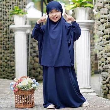 kids crepe jilbab abaya | elegant full slevee navy blue burqa for girls 1
