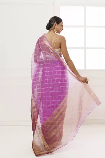   Purple Organza Zari Embellished Hand Dyed Leheriya Saree