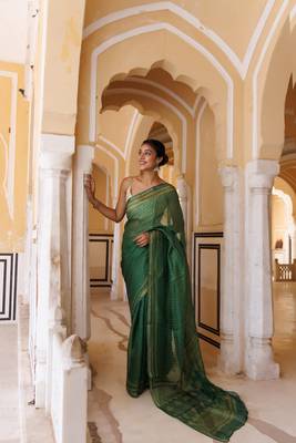   Green Pure Kota Silk Hand Block Printed Saree 2