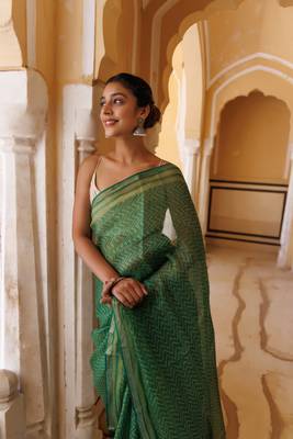   Green Pure Kota Silk Hand Block Printed Saree 4