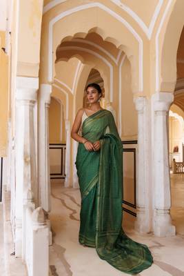   Green Pure Kota Silk Hand Block Printed Saree 6