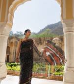 Geroo Jaipur Red-Black Pure Kota Silk Hand Block Printed Saree