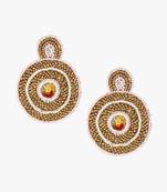 Women gold-toned circular drop earrings