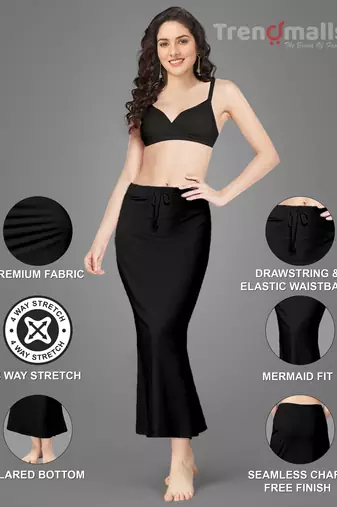 Trendmalls Black Lycra Spandex Skirt Saree Shapewear Petticoat for Women