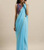 Geroo Jaipur Sky Blue Hand-Dyed Chiffon Saree With Hand Block Printed Blouse