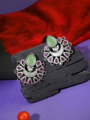 Oxidised multi-color stone-studded studs 1
