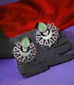 Oxidised multi-color stone-studded studs