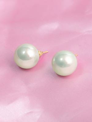 Women gold plated mint green pearl tops stud earrings 1